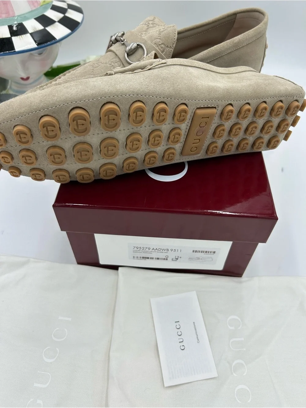 Men's Gucci suede GG embossed loafers size 12.5 fits 13 US made in Italy
